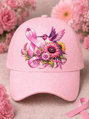 Cappello unisex con stampa floreale e uccelli, dedicato alla sensibilizzazione sul cancro al seno