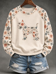 Felpa donna con maniche raglan casual stampa floreale Schnauzer