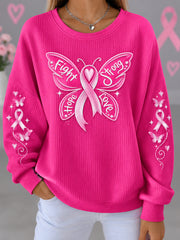 Il nastro rosa da donna lotta forte speranza amore Farfalla stampa di cancro al seno Felpa di supporto per la consapevolezza del cancro