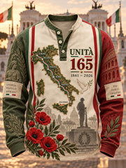 Maglietta casual con bottoni a tema patriottico da uomo