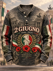 Maglietta casual con bottoni a tema patriottico da uomo