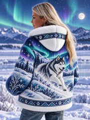 Giacca da donna in flanella con cappuccio, dal design confortevole, con stampa artistica di animali in stile vintage
