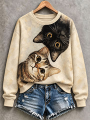 Felpa classica da donna con motivo artistico a olio raffigurante un gatto