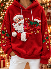 Felpa con cappuccio con stampa di Babbo Natale da donna