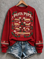 Women's Italian Christmas Spaghetti Dachshund Print Sweatshirt