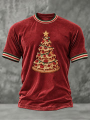 Women's Italian Christmas Pasta Christmas Tree Print T-shirt