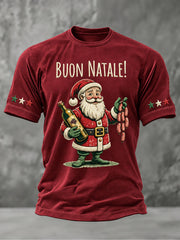 Men's Women's Italian Christmas Santa Print T-shirt