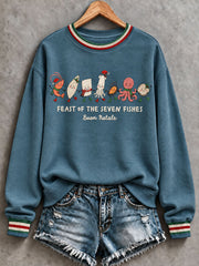 Women's Italian Christmas Seven Fishes Feast Printed Sweatshirt