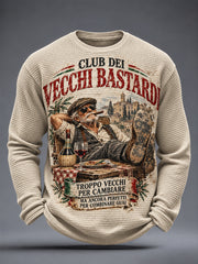 Maglietta da uomo a maniche lunghe in maglia waffle con stampa di divertenti slogan